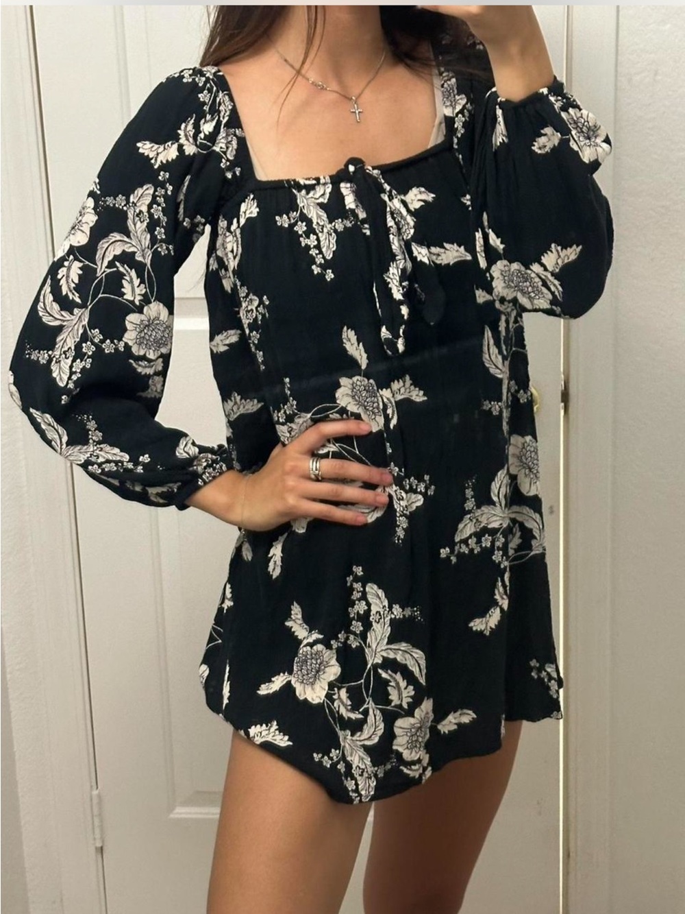 Floral Tie-Neck Mini Dress